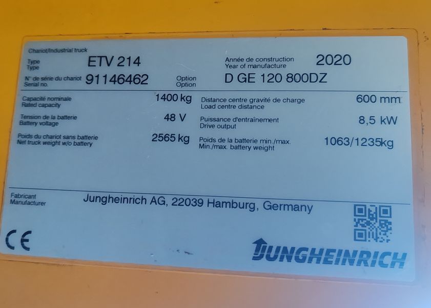 Jungheinrich ETV 214 2020y/ 8m/ 4608h &mdash; вживана складська техніка | Booster Lift