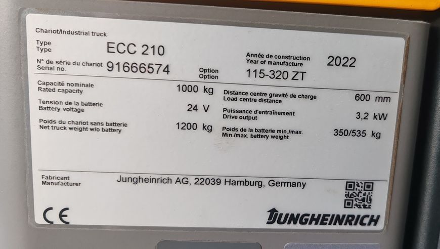 Jungheinrich ECC 210 3.2m/ 1031mh/ 2022y &mdash; вживана складська техніка | Booster Lift