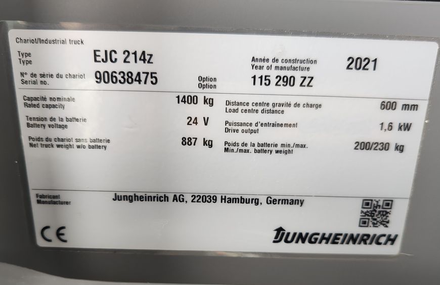 Jungheinrich EJC 214z 2.9m/ 164mh &mdash; вживана складська техніка | Booster Lift